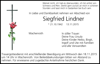 Anzeige von Siegfried Lindner von MGO