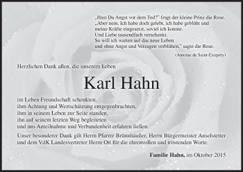 Anzeige von Karl Hahn von MGO