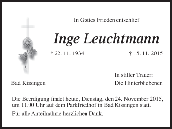 Anzeige von Inge Leuchtmann von MGO