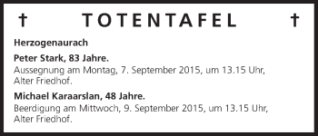 Anzeige von Totentafel vom 04.09.2015 von MGO