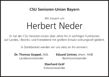 Anzeige von Herbert Neder von MGO