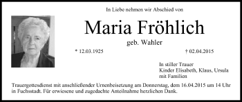 Anzeige von Maria Fröhlich von MGO