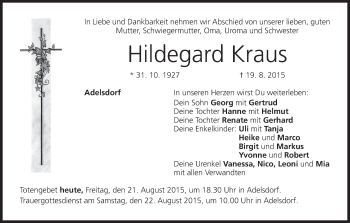 Anzeige von Hildegard Kraus von MGO