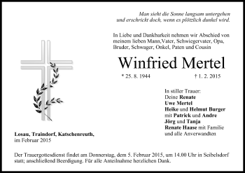 Anzeige von Winfried Mertel von MGO