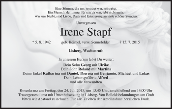 Anzeige von Irene Stapf von MGO