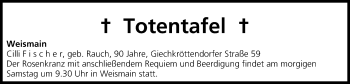 Anzeige von Totentafel vom 13.02.2015 von MGO