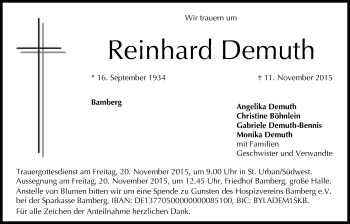 Anzeige von Reinhard Demuth von MGO