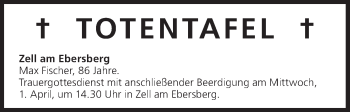Anzeige von Totentafel vom 01.04.2015 von MGO