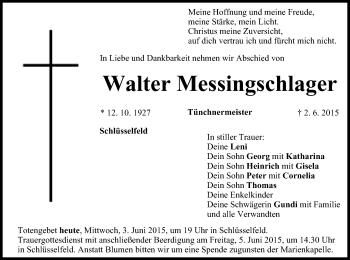 Anzeige von Walter Messingschlager von MGO