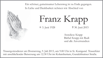 Anzeige von Franz Krapp von MGO