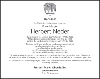 Anzeige von Herbert Neder von MGO