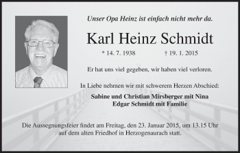 Anzeige von Karl Heinz Schmidt von MGO