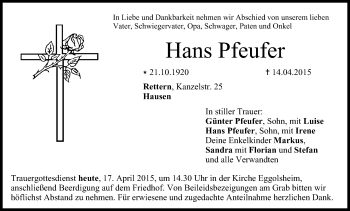 Anzeige von Hans Pfeufer von MGO