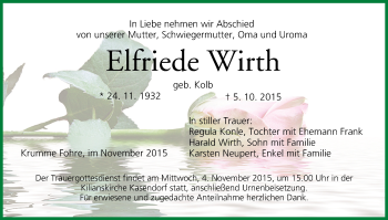 Anzeige von Elfriede Wirth von MGO