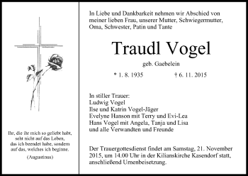 Anzeige von Traudl Vogel von MGO