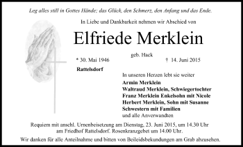 Anzeige von Elfriede Merklein von MGO