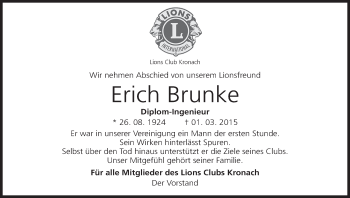 Anzeige von Erich Brunke von MGO