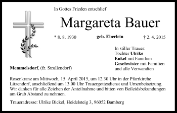Anzeige von Margareta Bauer von MGO