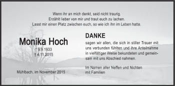 Anzeige von Monika Hoch von MGO