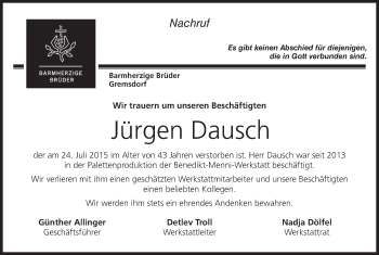 Anzeige von Jürgen Dausch von MGO