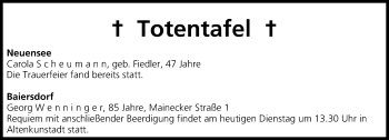 Anzeige von Totentafel vom 27.01.2015 von MGO