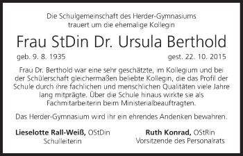Anzeige von Ursula Berthold von MGO