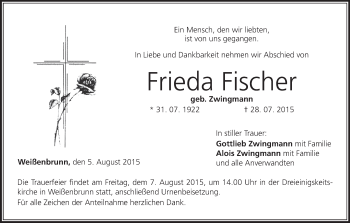 Anzeige von Frieda Fischer von MGO