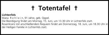 Anzeige von Totentafel vom 13.06.2015 von MGO
