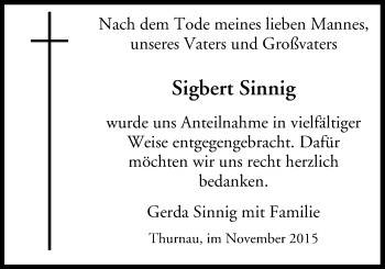 Anzeige von Sigbert Sinnig von MGO