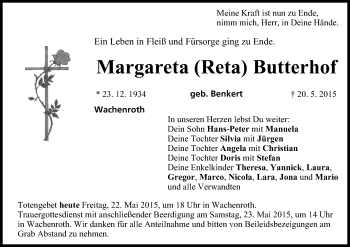 Anzeige von Margareta Butterhof von MGO