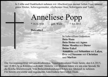 Anzeige von Anneliese Popp von MGO