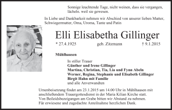 Anzeige von Elli Elisabetha Gillinger von MGO