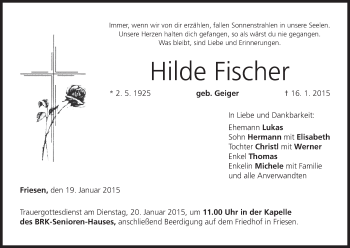 Anzeige von Hilde Fischer von MGO