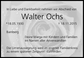 Anzeige von Walter Ochs von MGO