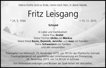 Anzeige von Fritz Leisgang von MGO