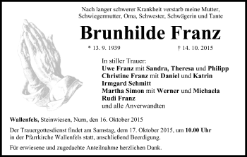 Anzeige von Brunhilde Franz von MGO