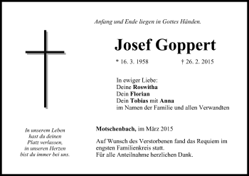 Anzeige von Josef Goppert von MGO