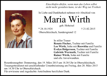 Anzeige von Maria Wirth von MGO