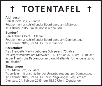 Anzeige von Totentafel 11.02.2015 von MGO