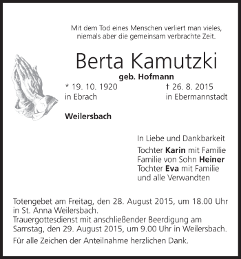 Anzeige von Berta Kamutzki von MGO