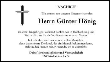 Anzeige von Günter Hönig von MGO