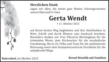 Anzeige von Gerta Wendt von MGO