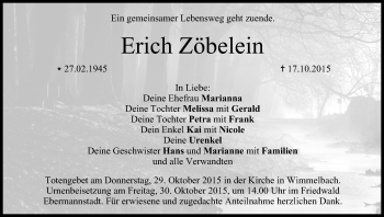 Anzeige von Erich Zöbelein von MGO
