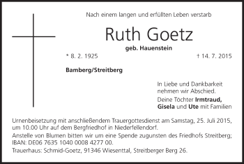 Anzeige von Ruth Goetz von MGO