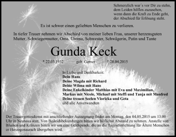 Anzeige von Gunda Keck von MGO