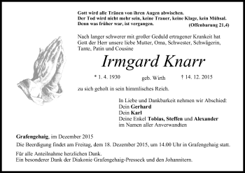 Anzeige von Irmgard Knarr von MGO