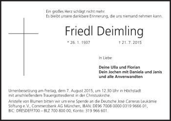 Anzeige von Friedl Deimling von MGO