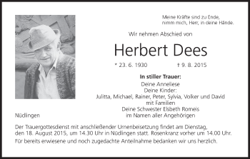 Anzeige von Herbert Dees von MGO
