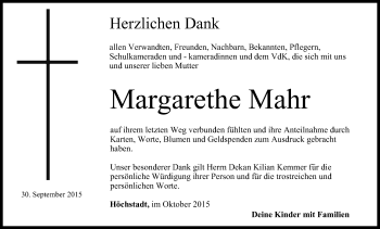Anzeige von Margarethe Mahr von MGO