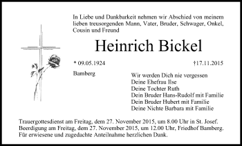 Anzeige von Heinrich Bickel von MGO